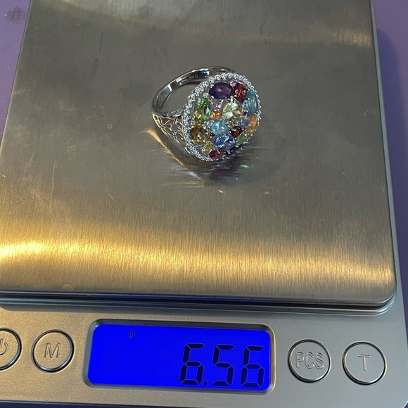 Sterling Silver Multi Gemstones Ring Cocktail Ring Size 10 - Picture 9 of 9